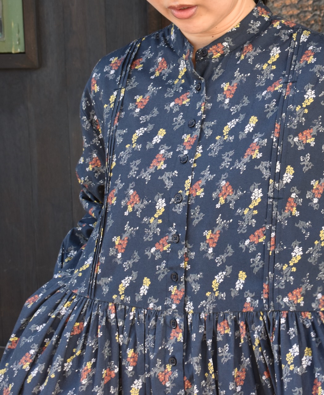 NSL24543(ワンピース) 40s POPLIN FLOWER PRINT BAND COLLAR DRESS