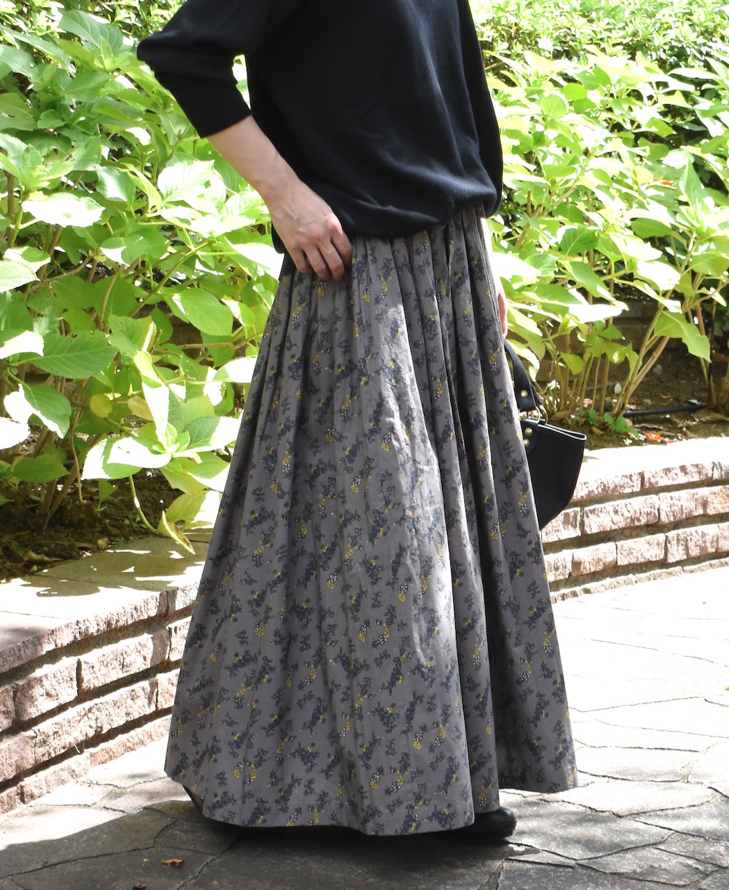 NSL24544(スカート) 40s POPLIN FLOWER PRINT GATHERED SKIRT