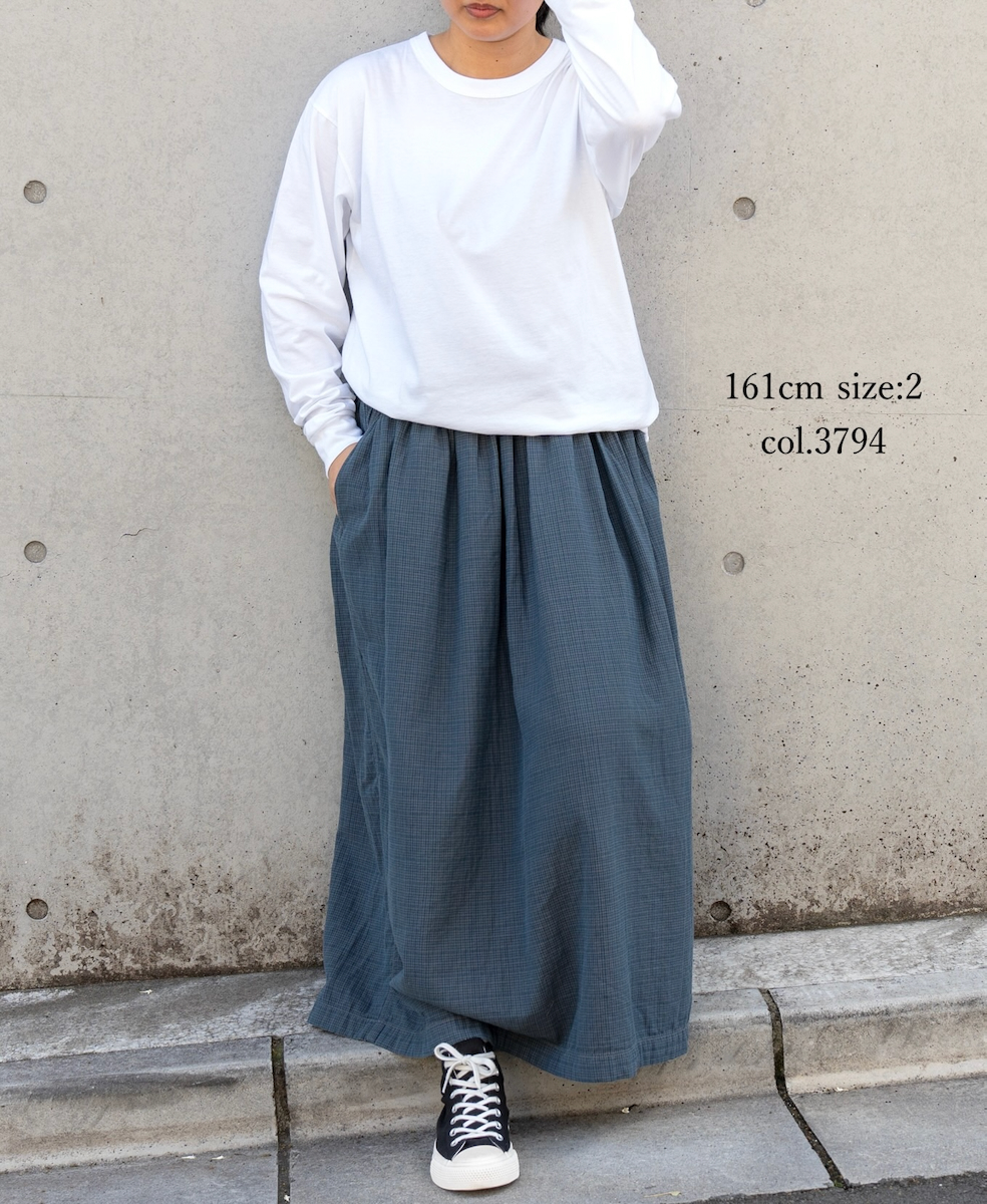 ISNAM2463(スカート) 60s COTTON DOUBLE FACE CHECK EASY GATHERED SKIRT