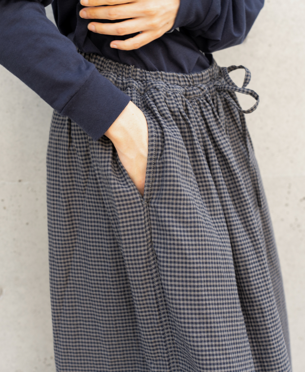 ISNAM2463(スカート) 60s COTTON DOUBLE FACE CHECK EASY GATHERED SKIRT