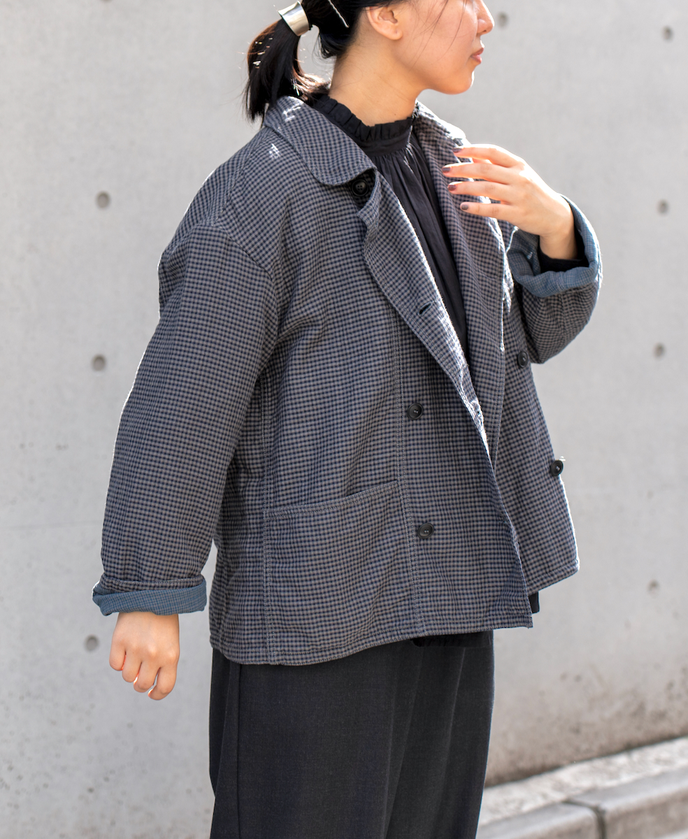 ISNAM2462(ジャケット) 60s COTTON DOUBLE FACE CHECK ROUND COLLER DOUBLE JACKET