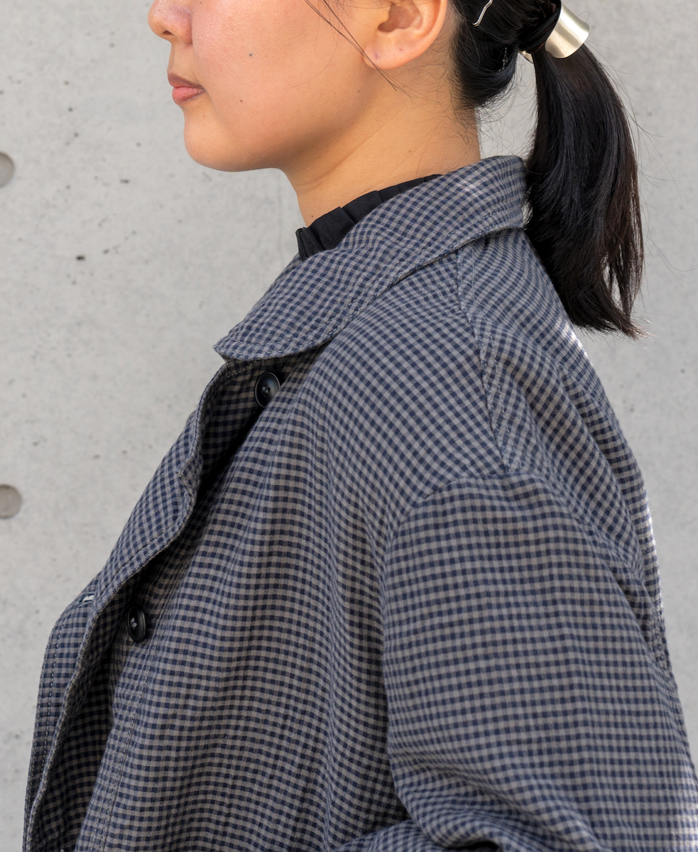 ISNAM2462(ジャケット) 60s COTTON DOUBLE FACE CHECK ROUND COLLER DOUBLE JACKET