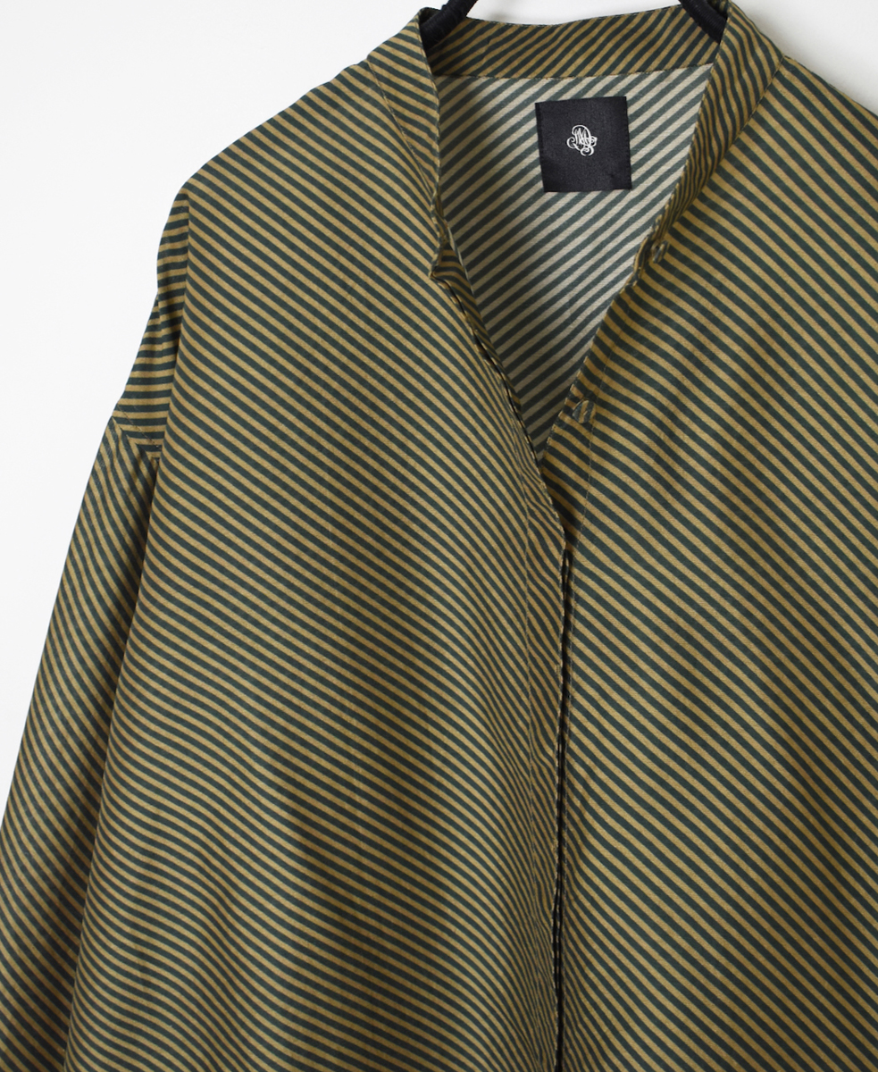 NMDS24533BS(シャツ) HANDWOVEN COTTON SILK BIAS STRIPE PRINT BANDED COLLAR SHIRT