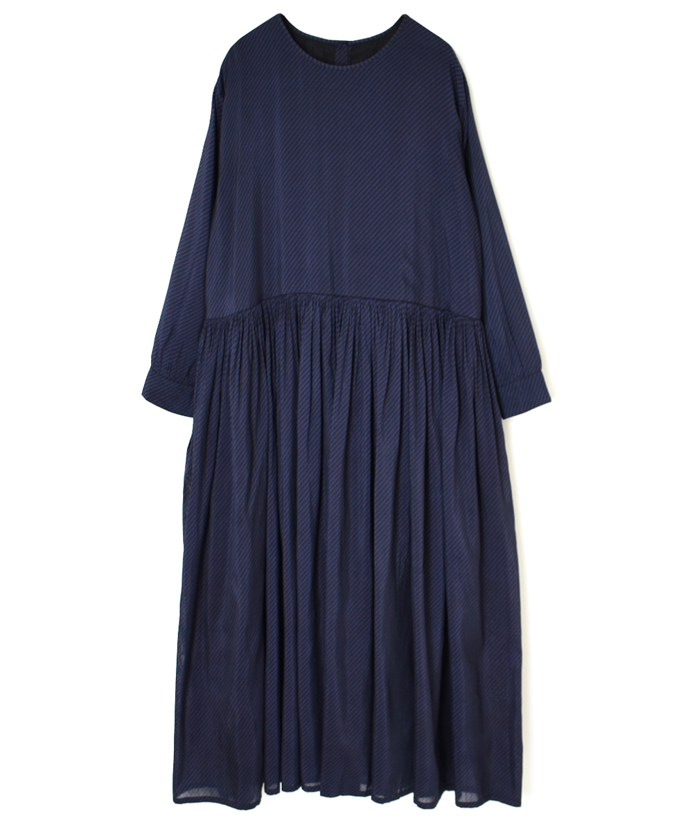 NMDS22562BS(ワンピース) HANDWOVEN COTTON SILK BIAS STRIPE PRINT RAJASTHAN TUCK GATHERED DRESS