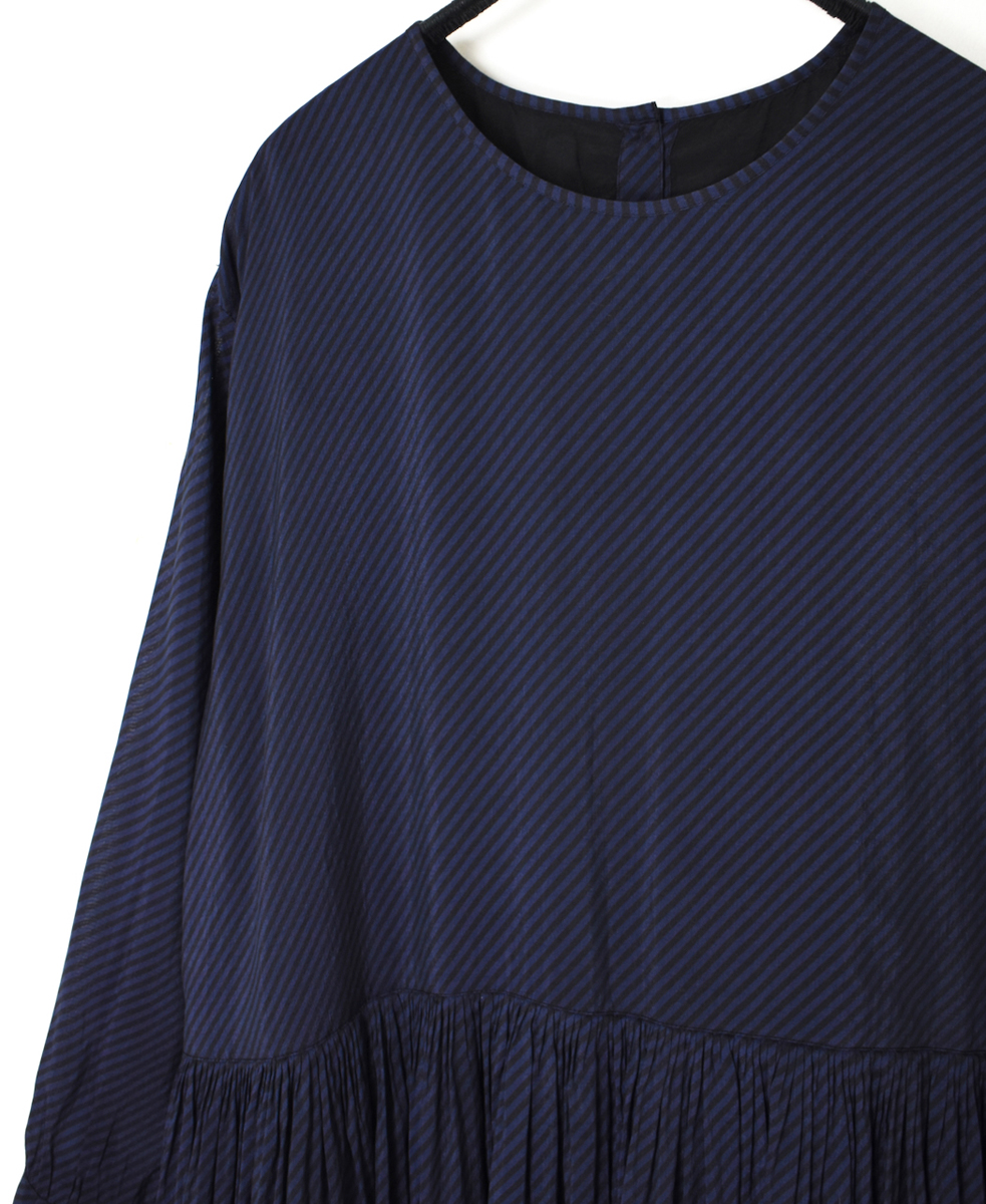 NMDS22562BS(ワンピース) HANDWOVEN COTTON SILK BIAS STRIPE PRINT RAJASTHAN TUCK GATHERED DRESS