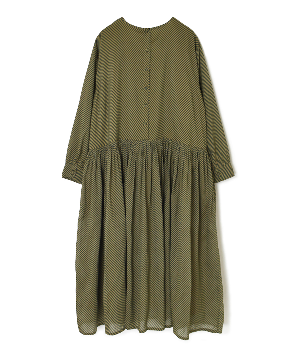 NMDS22562BS(ワンピース) HANDWOVEN COTTON SILK BIAS STRIPE PRINT RAJASTHAN TUCK GATHERED DRESS