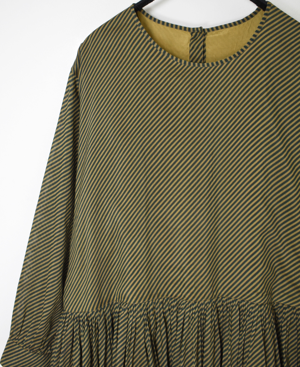 NMDS22562BS(ワンピース) HANDWOVEN COTTON SILK BIAS STRIPE PRINT RAJASTHAN TUCK GATHERED DRESS