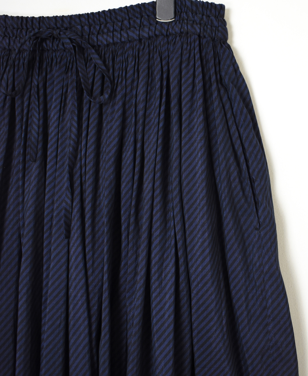 NMDS22564BS(スカート) HANDWOVEN COTTON SILK BIAS STRIPE PRINT RAJASTHAN TUCK GATHERED SKIRT WITH LINING