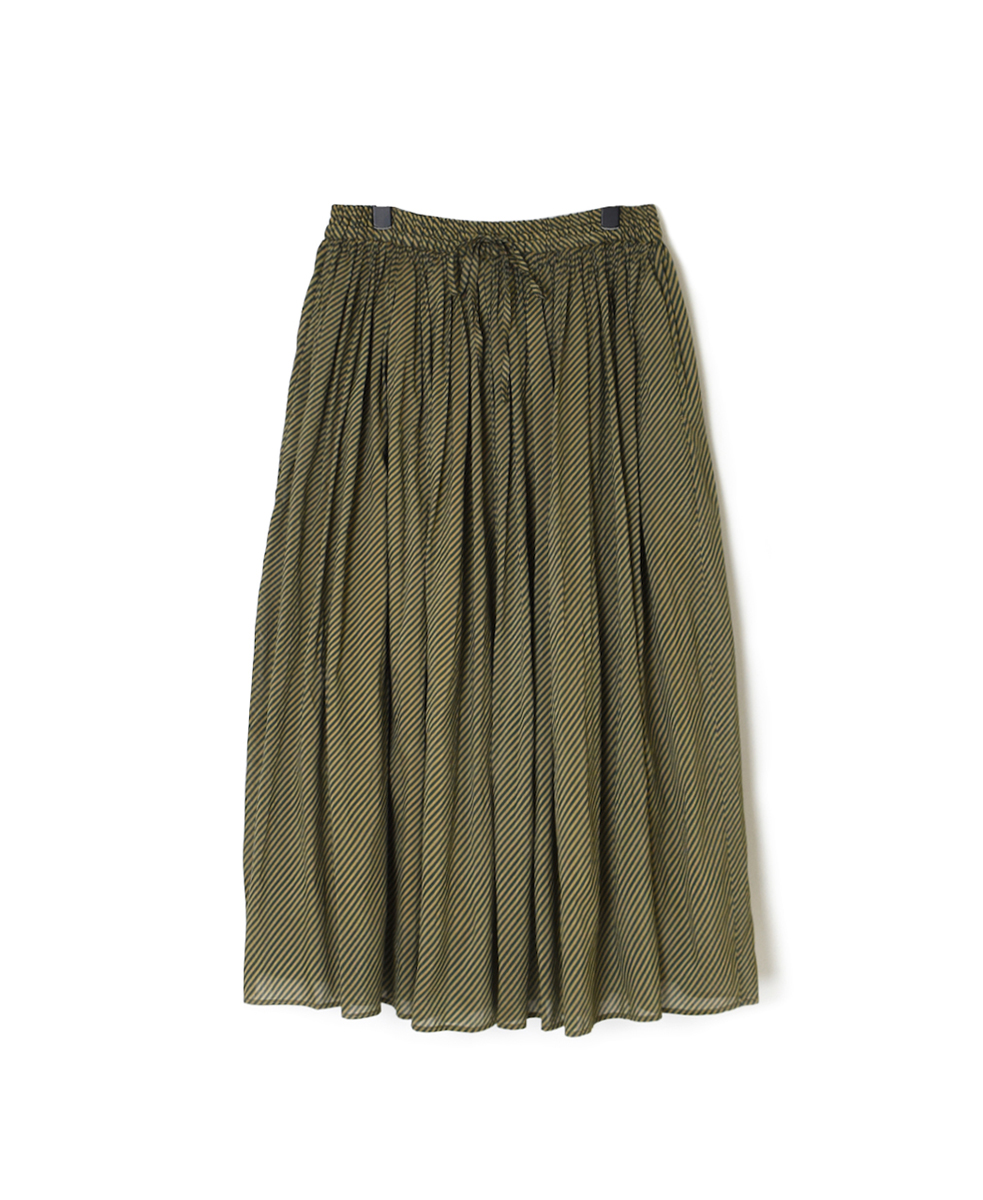 NMDS22564BS(スカート) HANDWOVEN COTTON SILK BIAS STRIPE PRINT RAJASTHAN TUCK GATHERED SKIRT WITH LINING