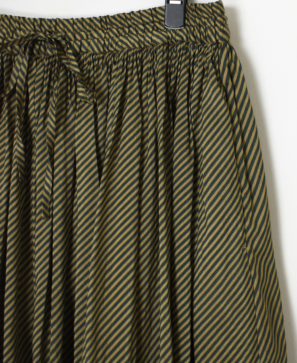 NMDS22564BS(スカート) HANDWOVEN COTTON SILK BIAS STRIPE PRINT RAJASTHAN TUCK GATHERED SKIRT WITH LINING