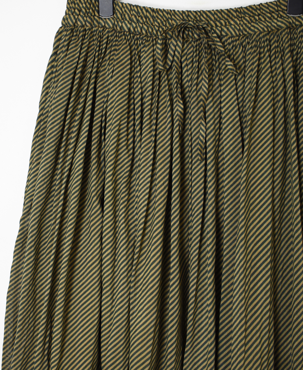 NMDS22564BS(スカート) HANDWOVEN COTTON SILK BIAS STRIPE PRINT RAJASTHAN TUCK GATHERED SKIRT WITH LINING