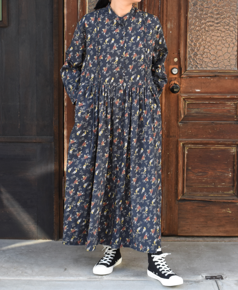 NSL24543(ワンピース) 40s POPLIN FLOWER PRINT BAND COLLAR DRESS