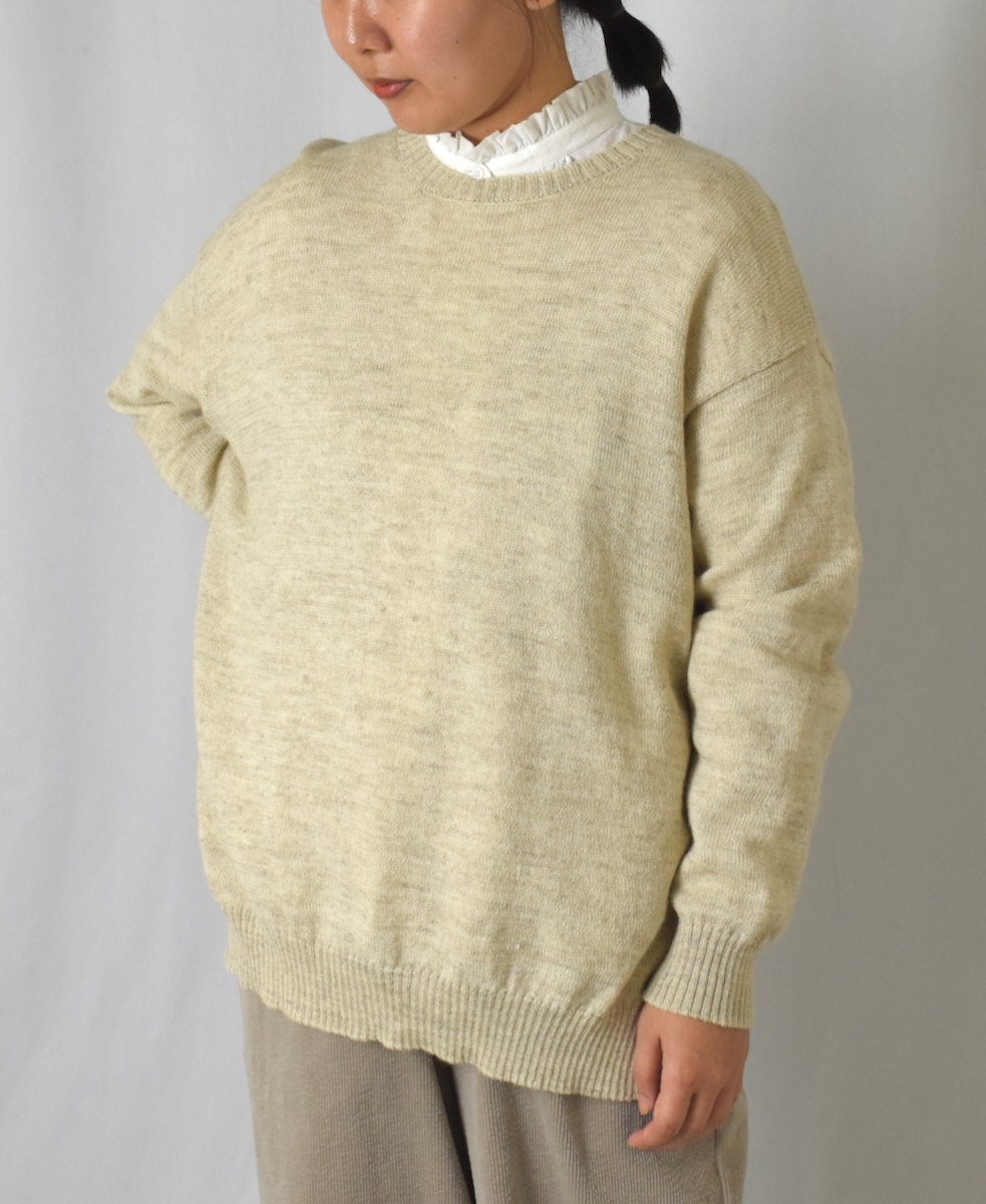 GNSL24521(ニット) 7GG 1PLY SHETLAND WOOL/LINEN CREW-NECK SIDE SLIT PULLOVER