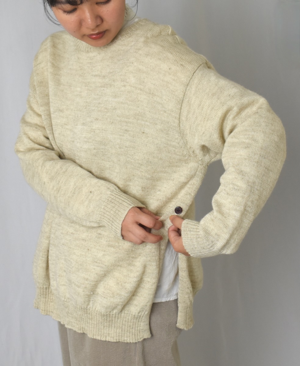 GNSL24521(ニット) 7GG 1PLY SHETLAND WOOL/LINEN CREW-NECK SIDE SLIT PULLOVER