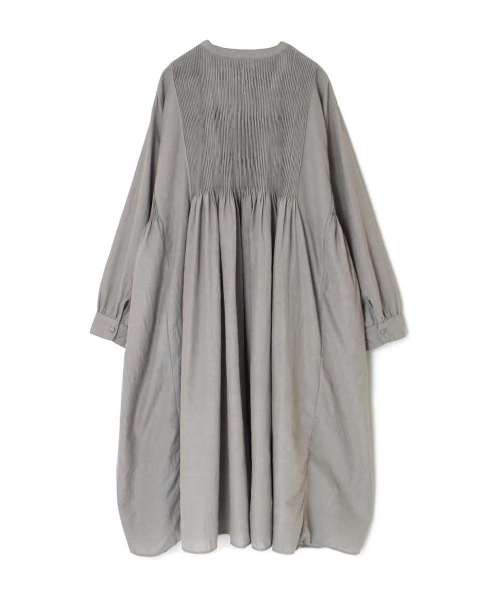 INMDS24743(ワンピース) WOOL/COTTON/SILK PLAIN V-NECK DRESS WITH MINI PINTUCK