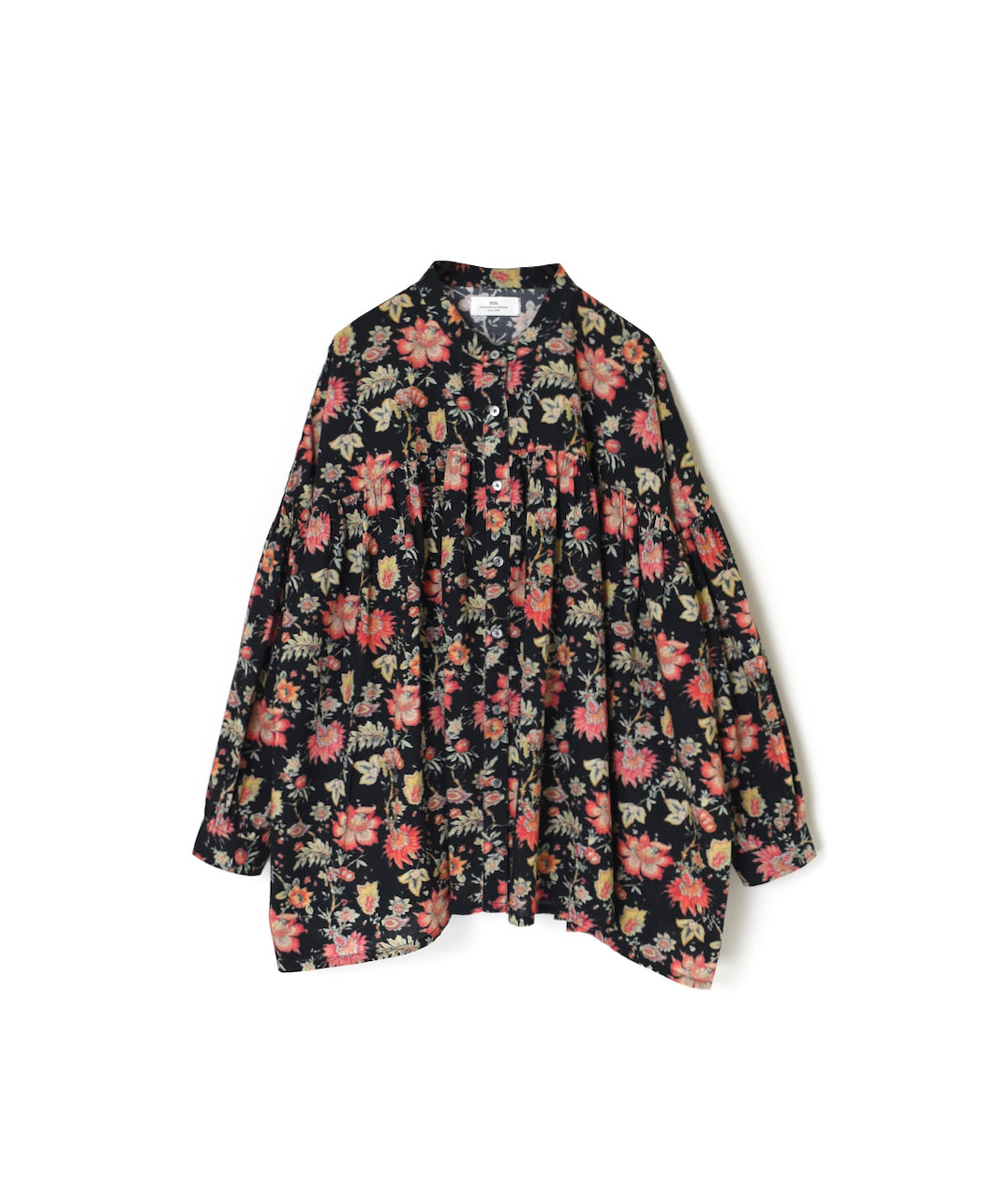 INSL24733(シャツ) 60s CAMBRIC FLOWER PRINT BANDED COLLAR L/SL GATHERED SHIRT