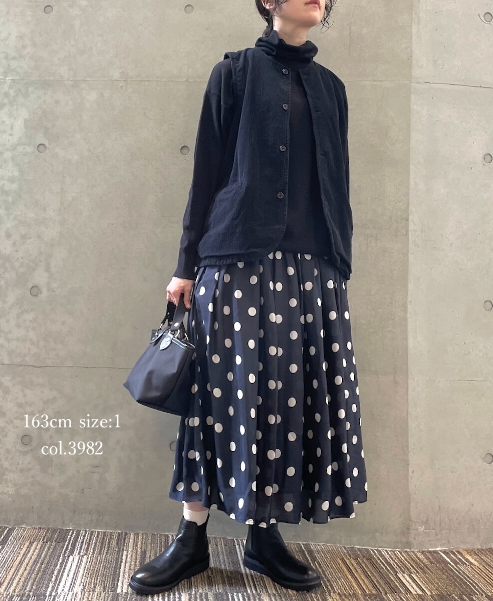 NMDS24522P(スカート) BANGALORE SILK DOT PRINT RAJASTHAN TUCK GATHERED SKIRT WITH LINING