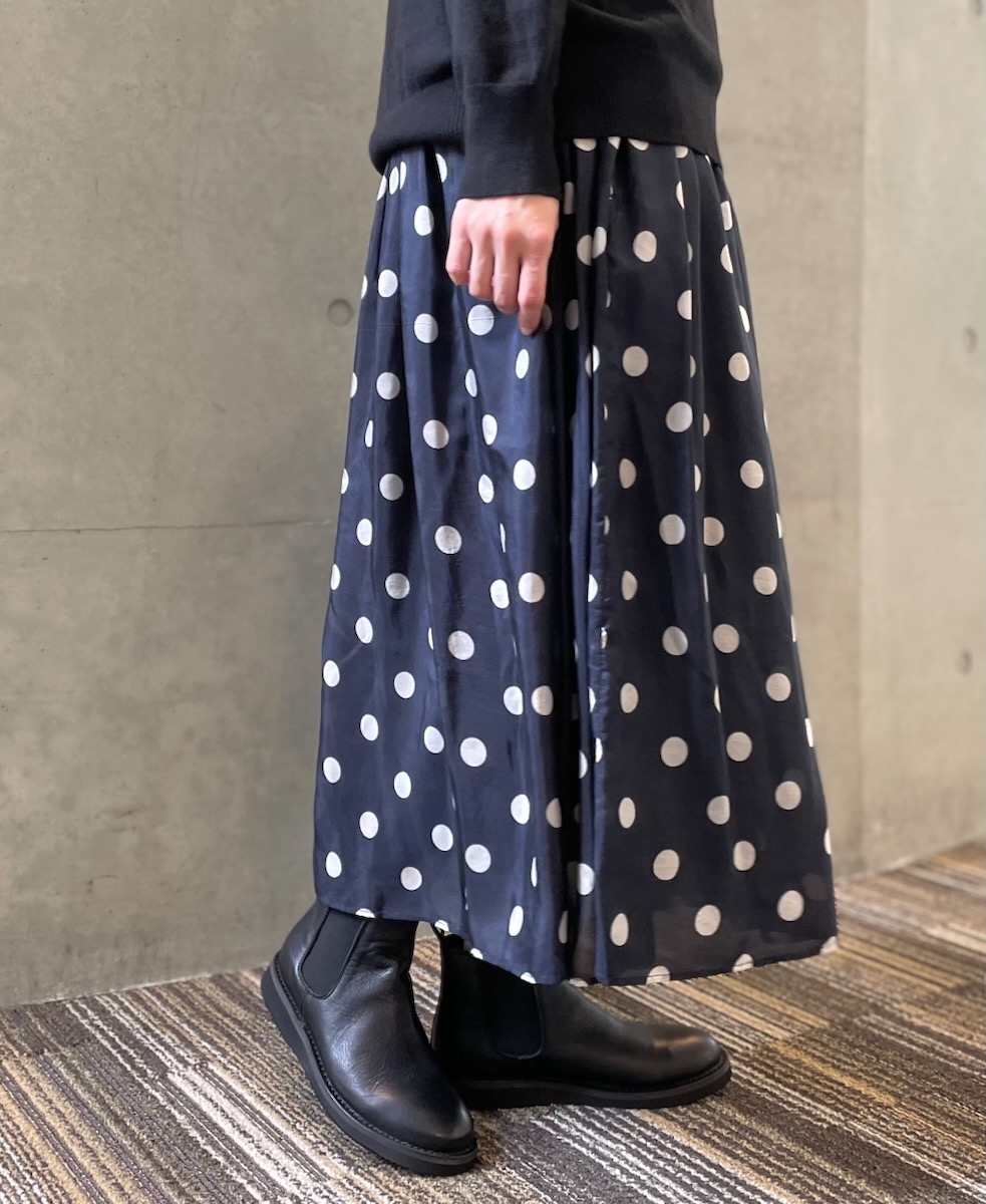 NMDS24522P(スカート) BANGALORE SILK DOT PRINT RAJASTHAN TUCK GATHERED SKIRT WITH LINING