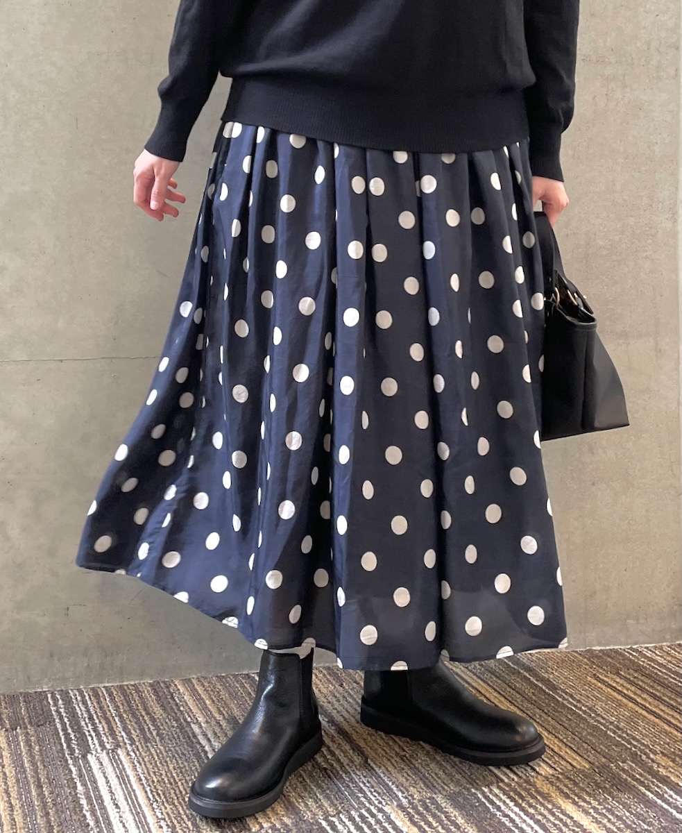 NMDS24522P(スカート) BANGALORE SILK DOT PRINT RAJASTHAN TUCK GATHERED SKIRT WITH LINING