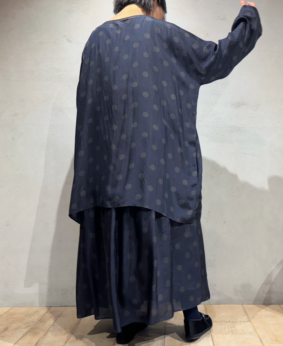 NMDS24521P(チュニック) BANGALORE SILK DOT PRINT DROP SHOULDER TUNIC