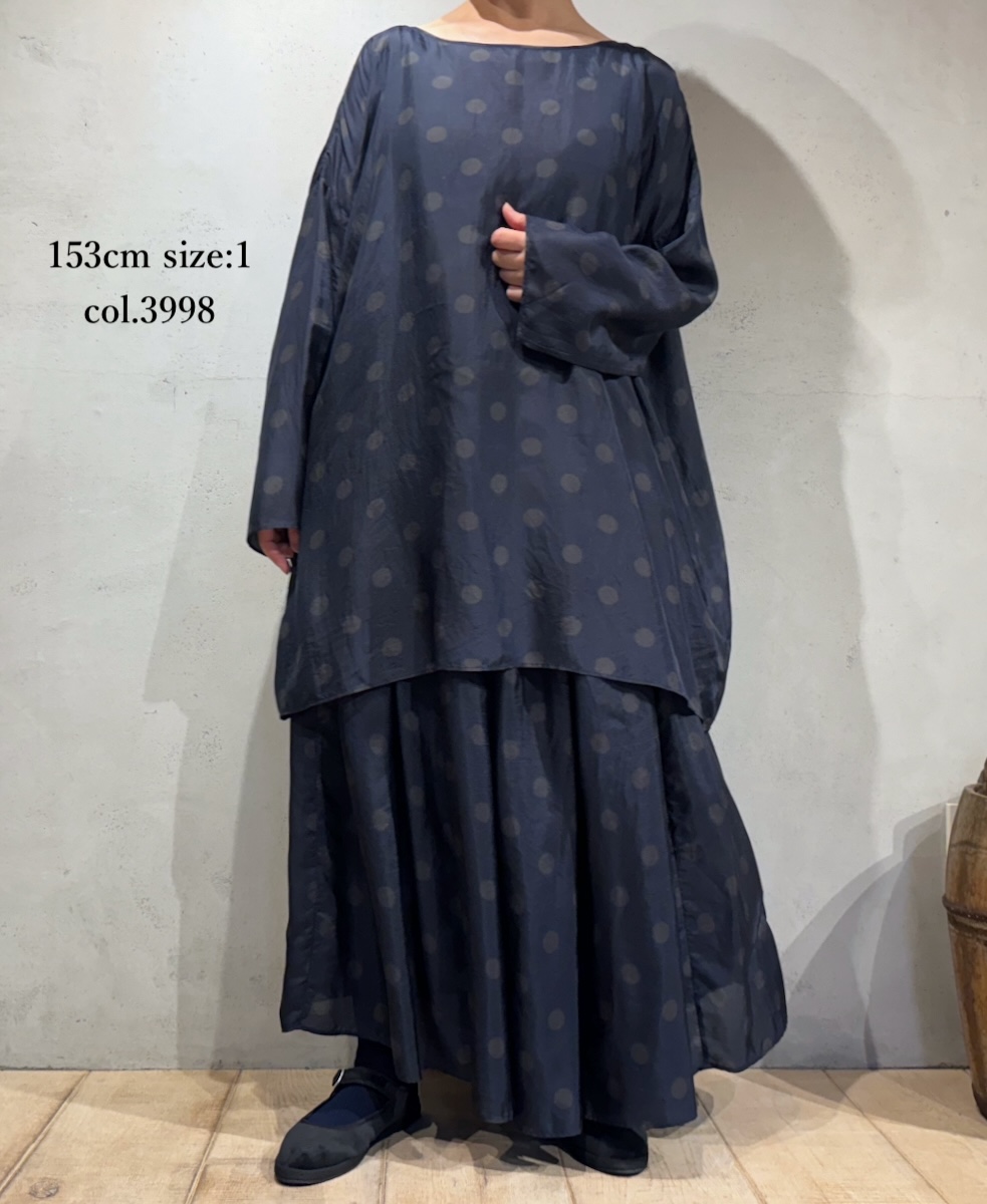 NMDS24521P(チュニック) BANGALORE SILK DOT PRINT DROP SHOULDER TUNIC