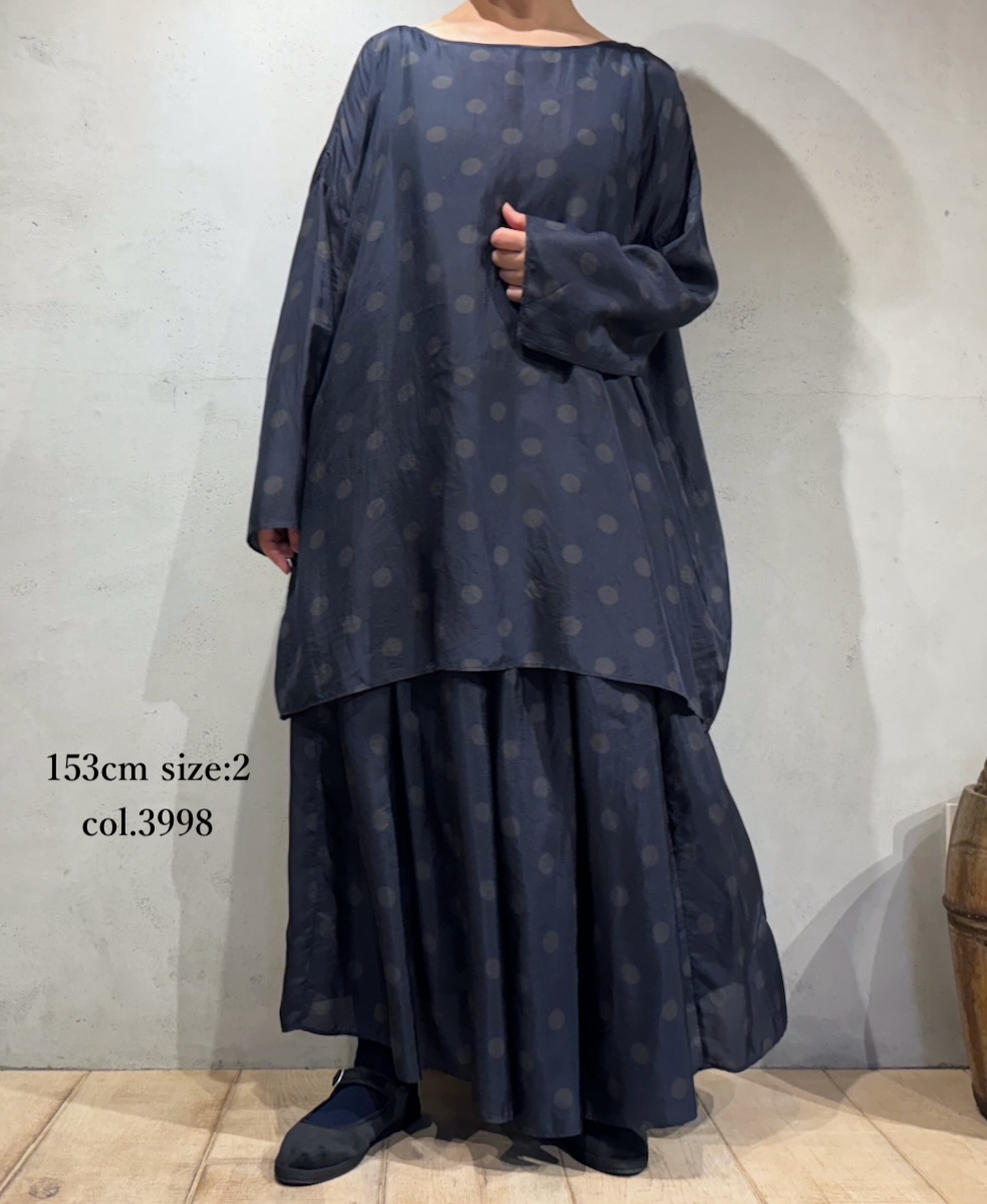 NMDS24522P(スカート) BANGALORE SILK DOT PRINT RAJASTHAN TUCK GATHERED SKIRT WITH LINING