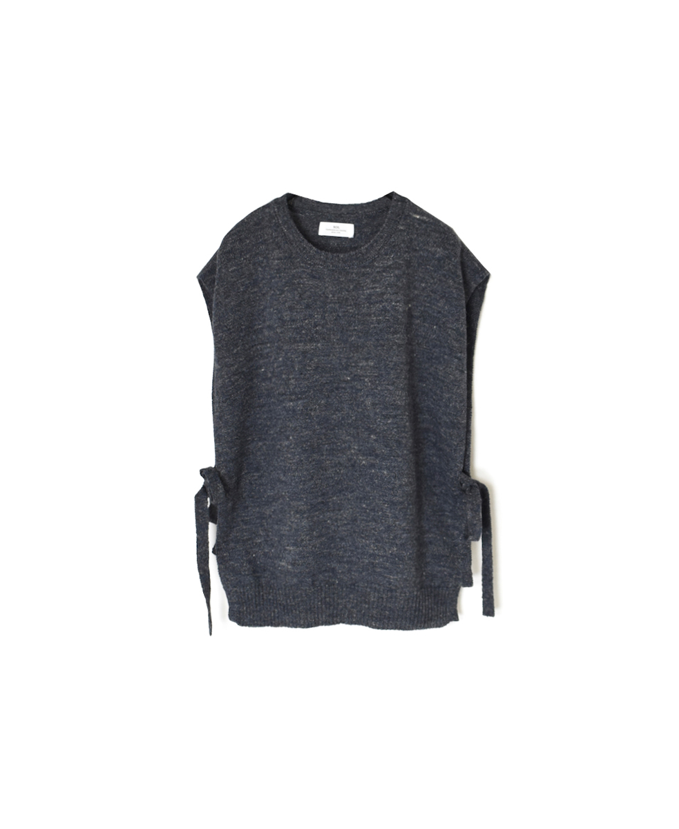 GNSL24522(ニット) 7GG 1PLY SHETLAND WOOL/LINEN CREW-NECK VEST WITH SIDE TAPE