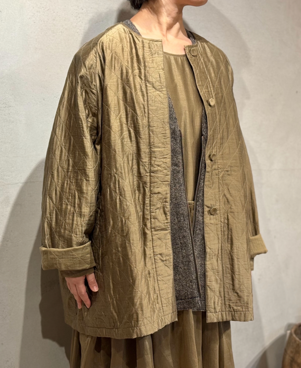 NMDS24531(コート) QUILTED HAND WOVEN COTTON SILK PLAIN C-NECK RAGLAN HALF COAT