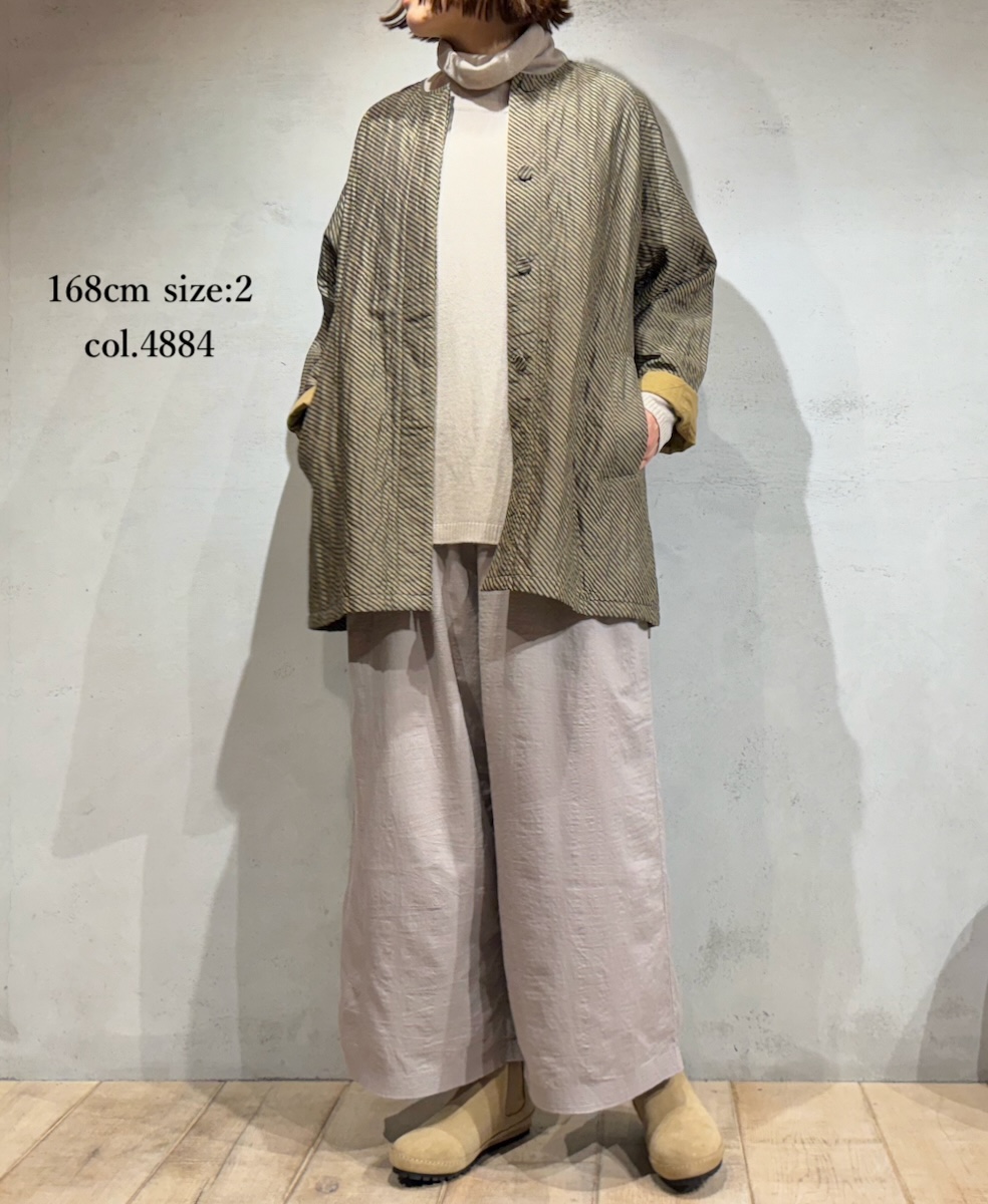 NMDS24531BS(コート) QUILTED HAND WOVEN COTTON SILK BIAS STRIPE PRINT C-NECK RAGLAN HALF COAT