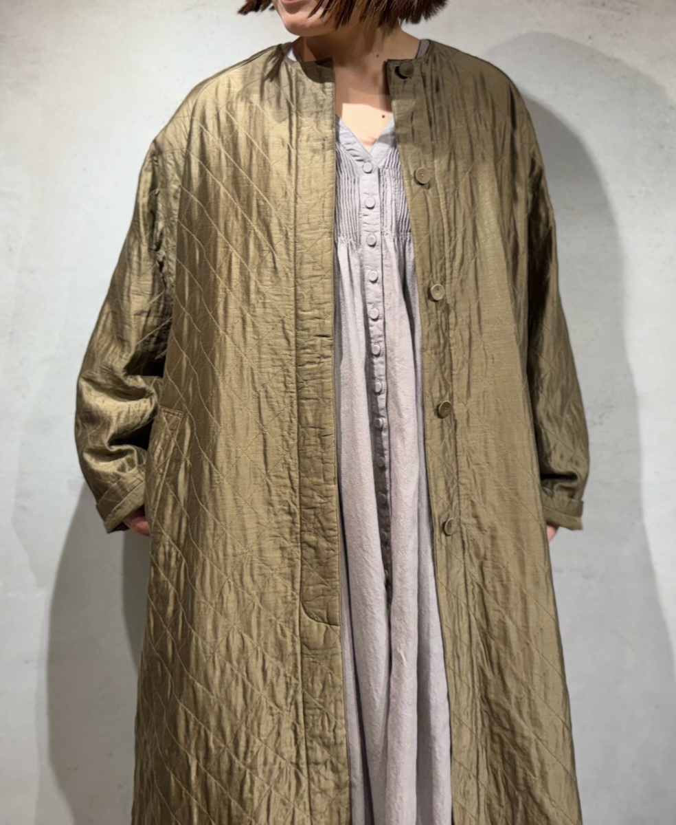 NMDS23521 (コート) QUILTED HANDWOVEN COTTON SILK PLAIN C-NECK RAGLAN COAT