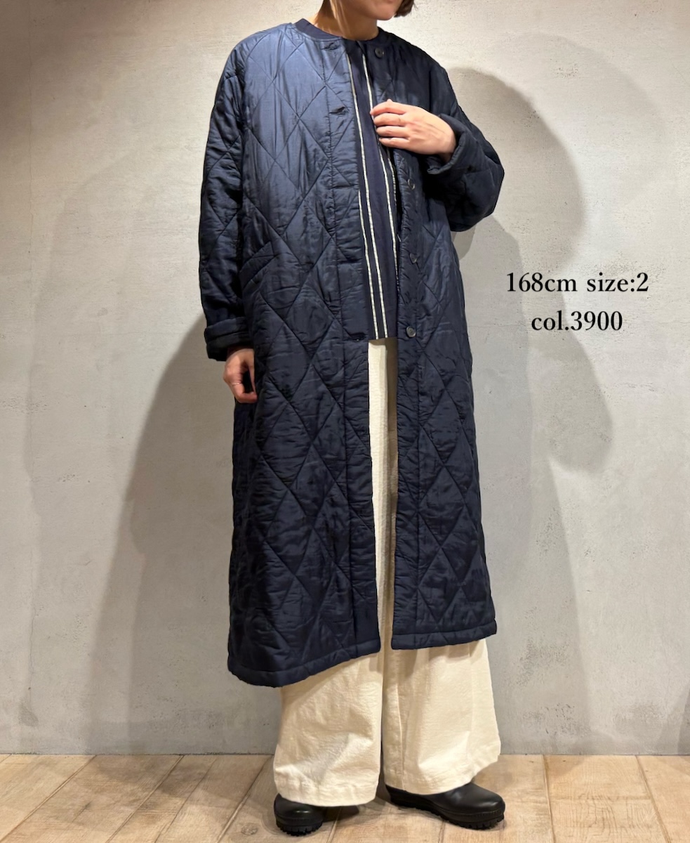 NMDS23541 (コート) PADDED SILK PLAIN C-NECK FRONT BUTTON COAT