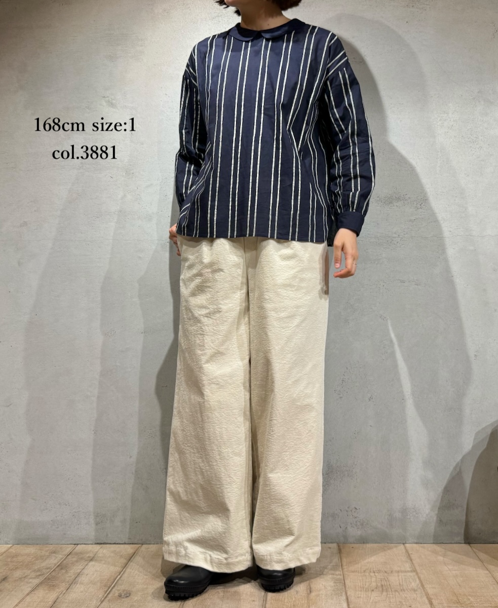 NMDS24621(シャツ) 60s COTTON STRIPE BLOCK PRINT BACK OPENING ROUND COLLAR SHIRT