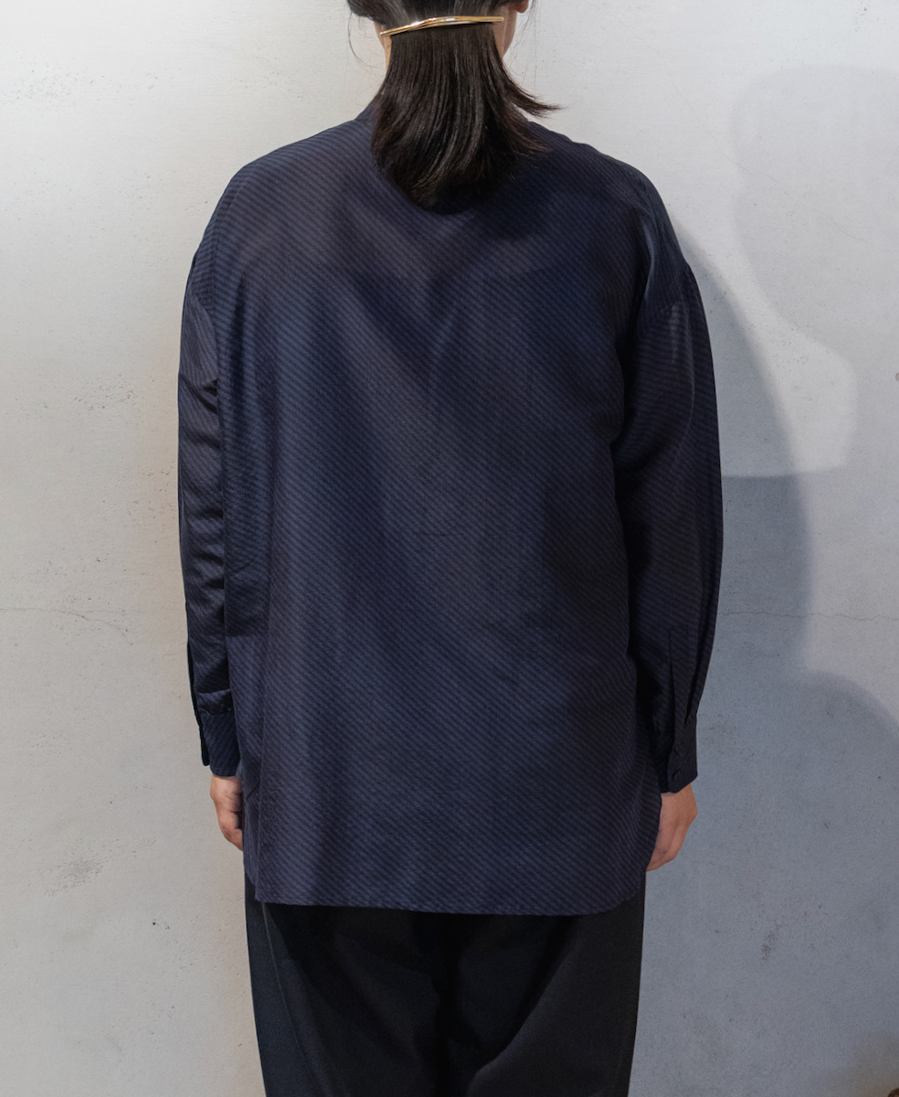 NMDS24533BS(シャツ) HANDWOVEN COTTON SILK BIAS STRIPE PRINT BANDED COLLAR SHIRT