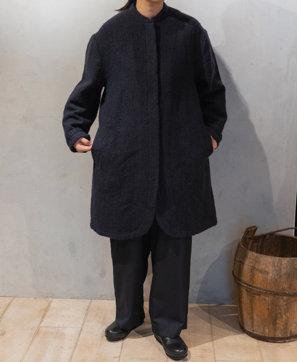 NMDS24552(コート) WOOL/COTTON STAND COLLAR FLY FRONT COAT