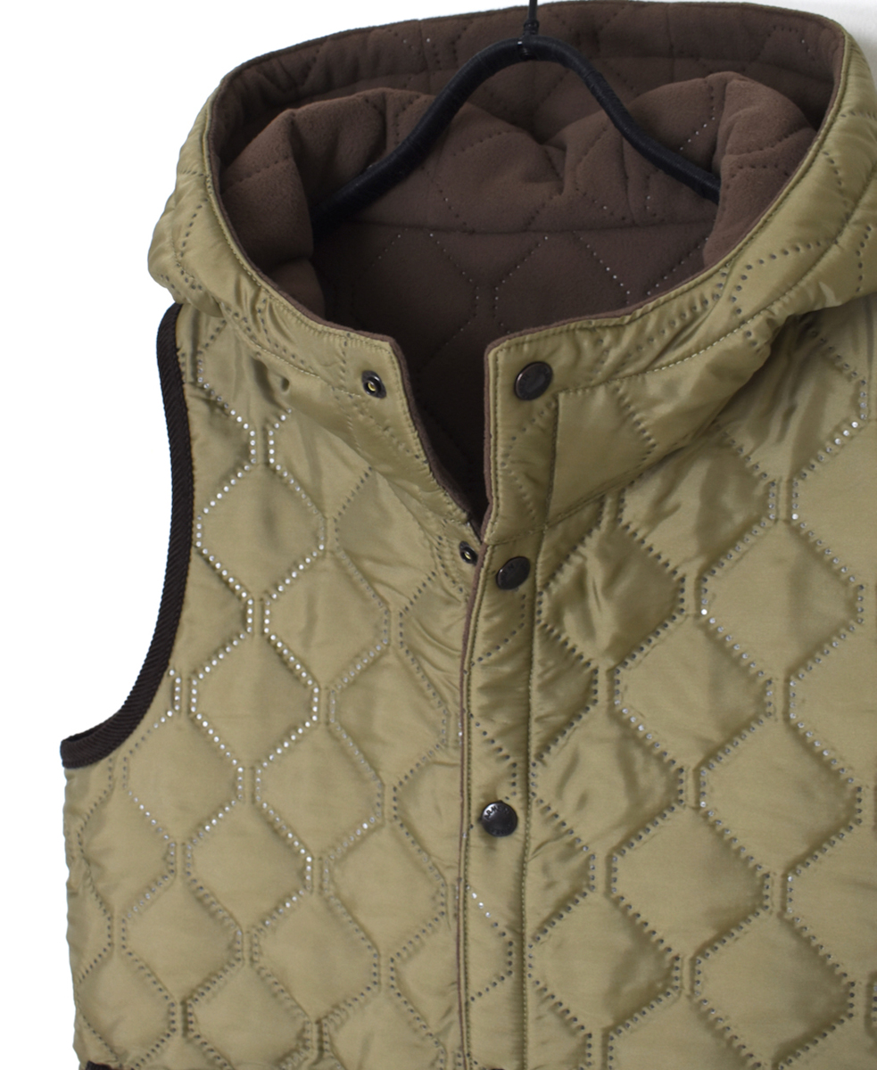 NAM1751(ベスト) POLYxFLEECE HEAT QUILT REVERSIBLE HIGH COLLAR HOODED VEST