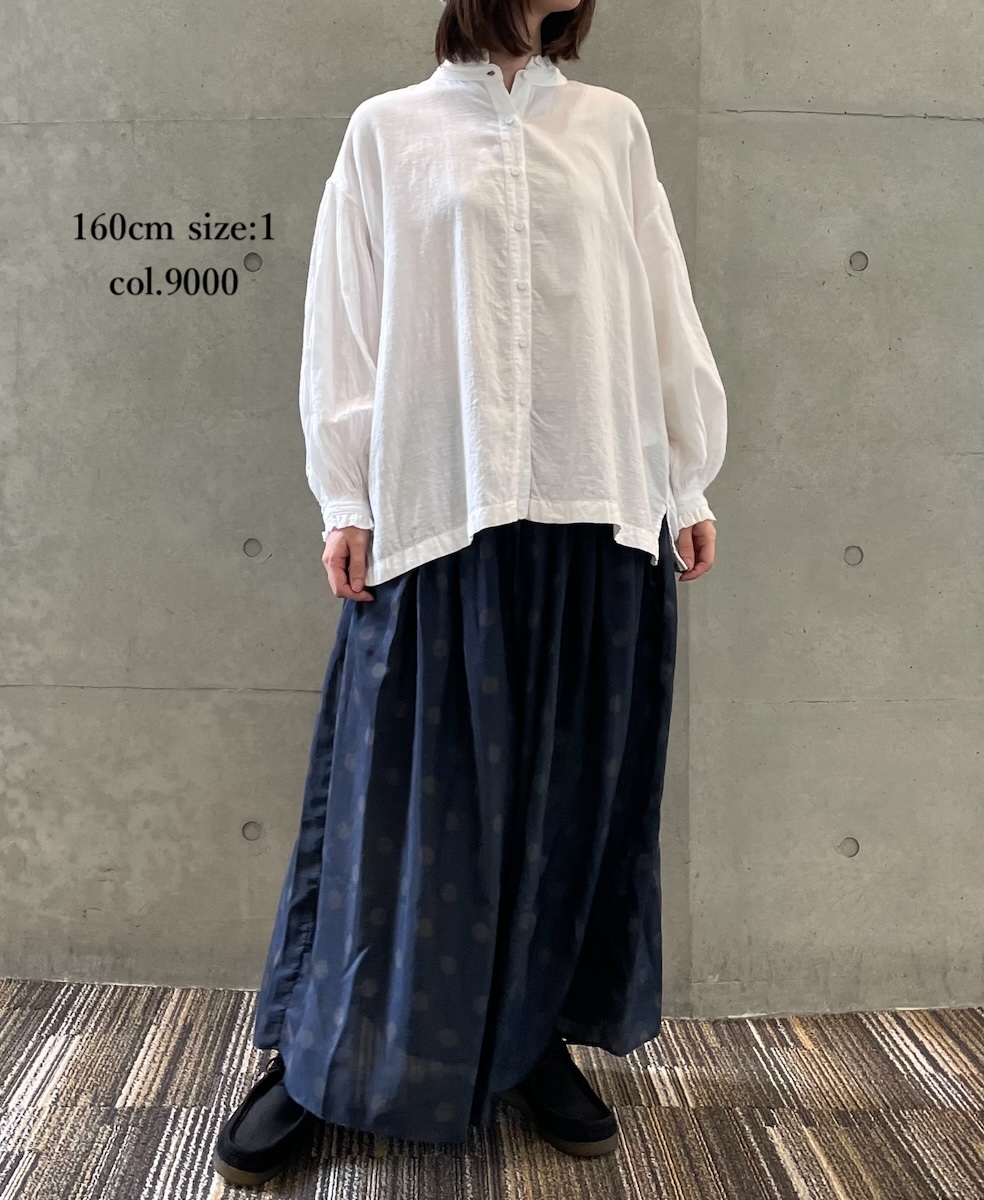 INMDS24702W(シャツ) TWILL COTTON KHADI PLAIN(WASH) FRILL COLLAR SHIRT WITH MINI PINTUCK