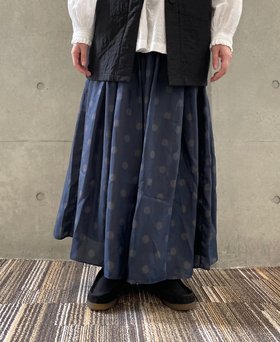 NMDS24522P(スカート) BANGALORE SILK DOT PRINT RAJASTHAN TUCK GATHERED SKIRT WITH LINING