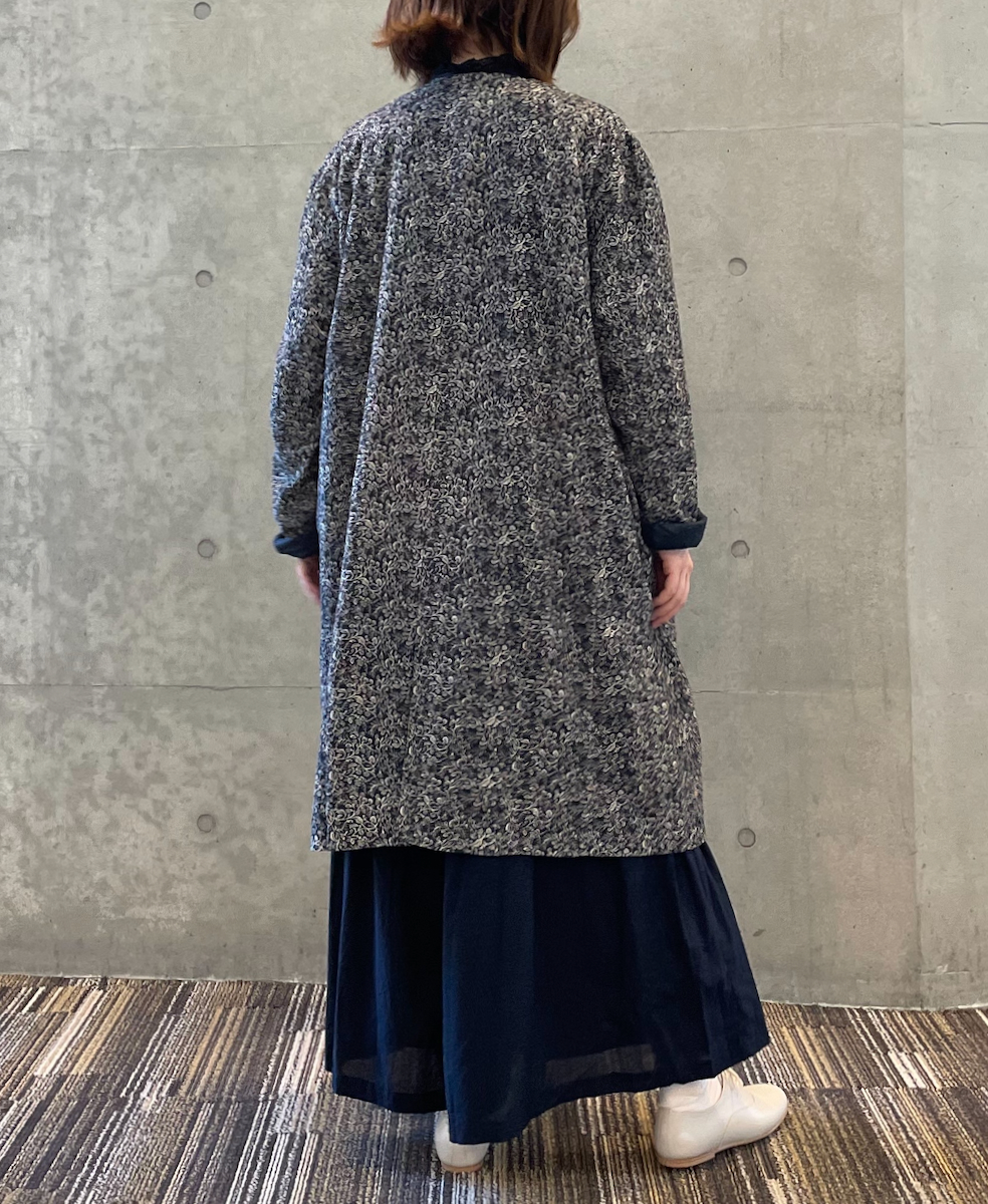 NSL24532(ジャケット) CORDUROY FLOWER PRINT NO COLLAR DOUBLE LONG JACKET