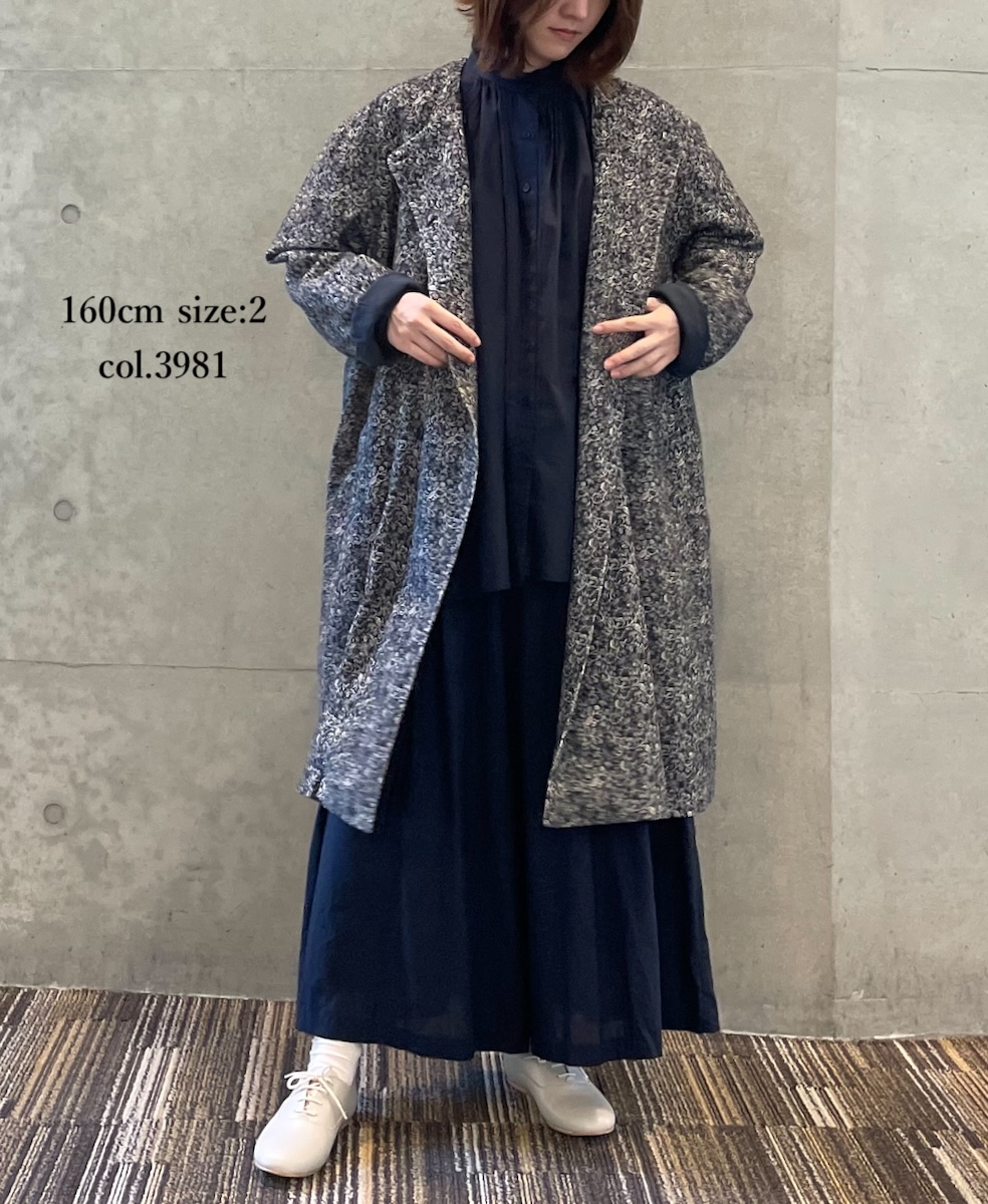 NSL24532(ジャケット) CORDUROY FLOWER PRINT NO COLLAR DOUBLE LONG JACKET