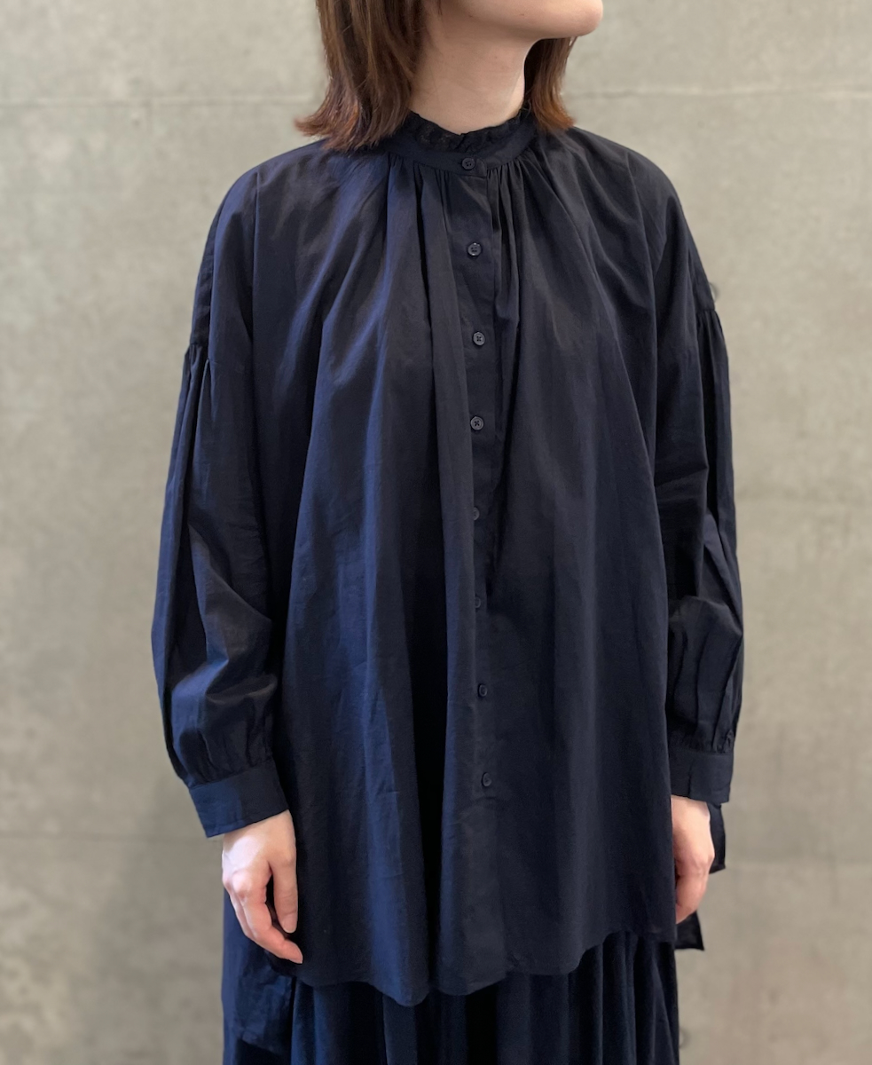 NSL24562(シャツ) 60s CAMBRIC PLAIN WITH LACE LACE COLLAR GATHERD TUNIC SHIRT