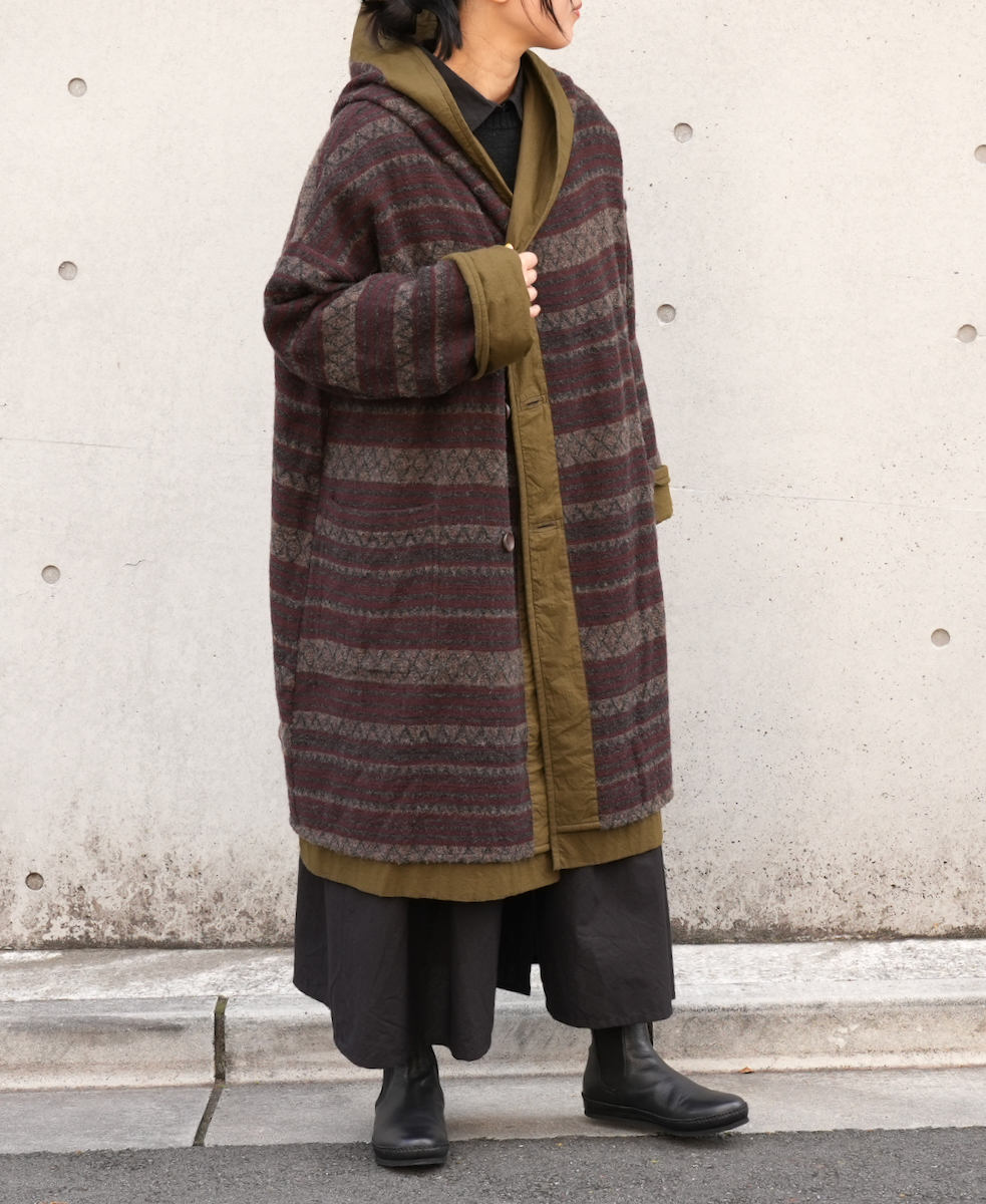 NSL24522(コート) 40s POPLIN PLAIN REVERSIBLE HOODED LONG COAT WITH BELT