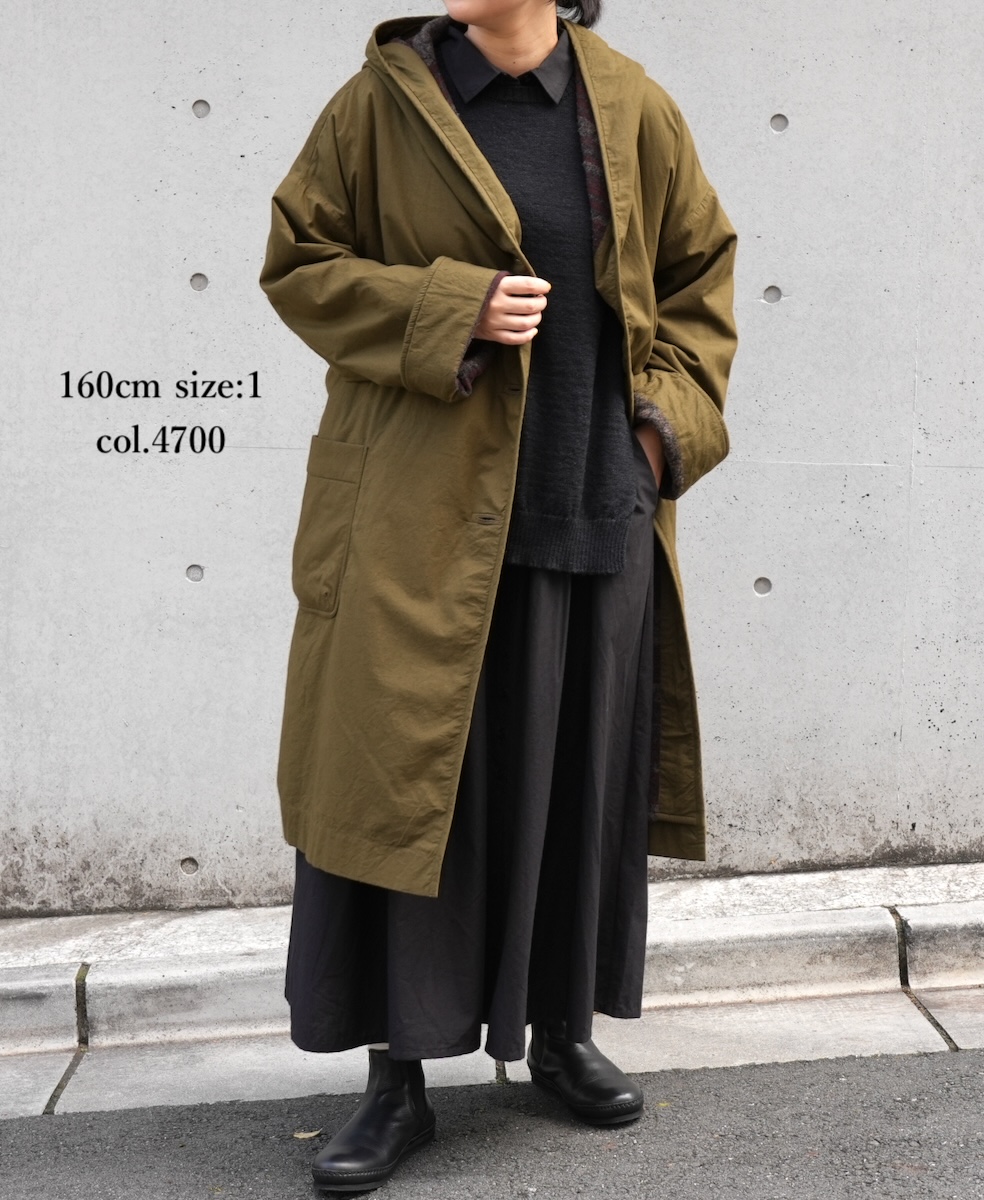 NSL24522(コート) 40s POPLIN PLAIN REVERSIBLE HOODED LONG COAT WITH BELT