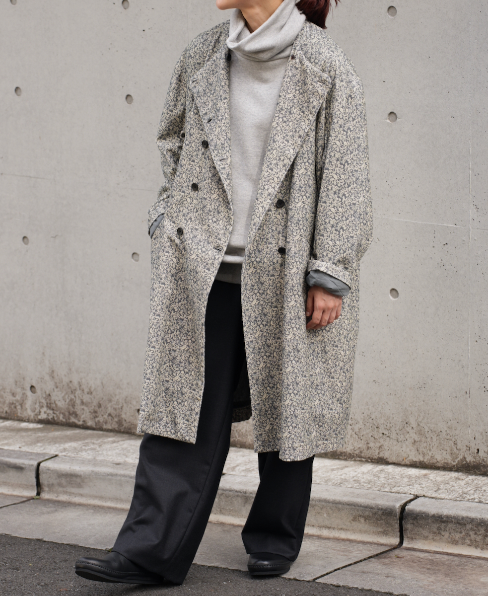 NSL24532(ジャケット) CORDUROY FLOWER PRINT NO COLLAR DOUBLE LONG JACKET