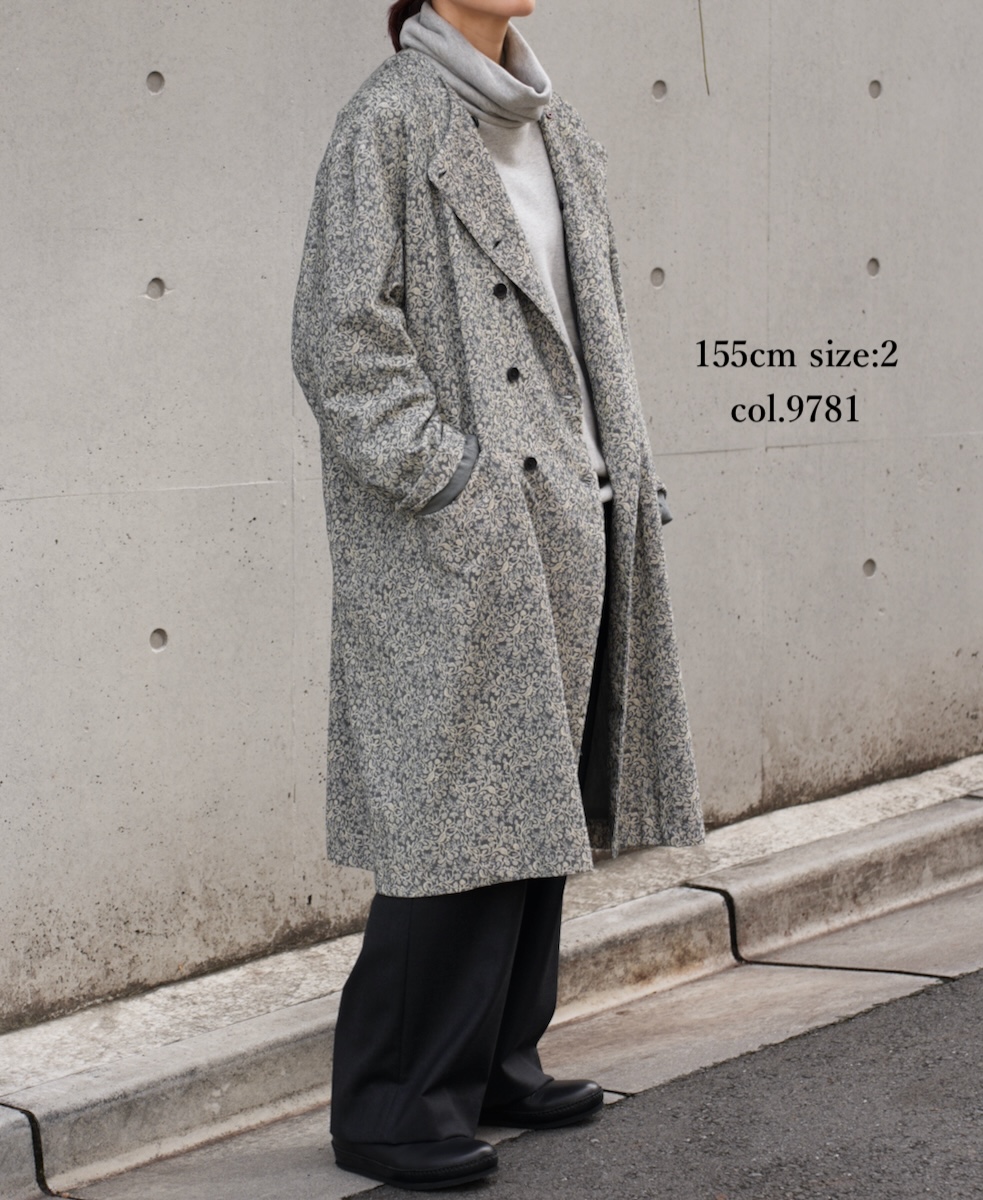 NSL24532(ジャケット) CORDUROY FLOWER PRINT NO COLLAR DOUBLE LONG JACKET