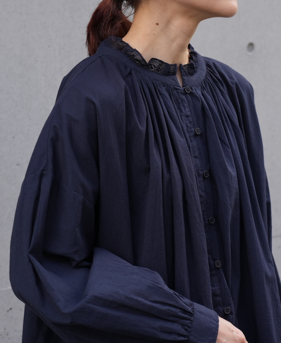 NSL24561(スモック) 60s CAMBRIC PLAIN WITH LACE NECK LACE GATHERED SMOCK