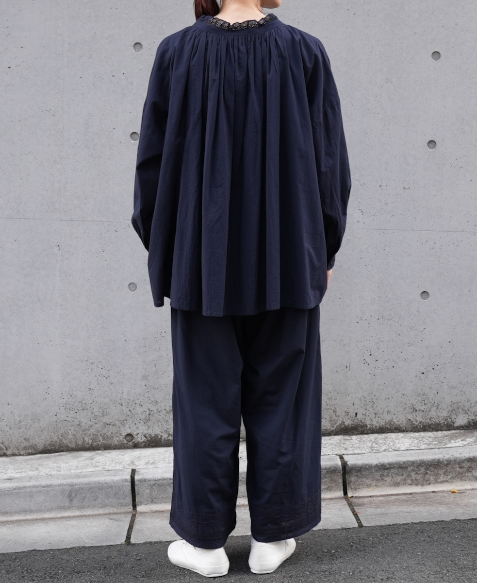 NSL24561(スモック) 60s CAMBRIC PLAIN WITH LACE NECK LACE GATHERED SMOCK