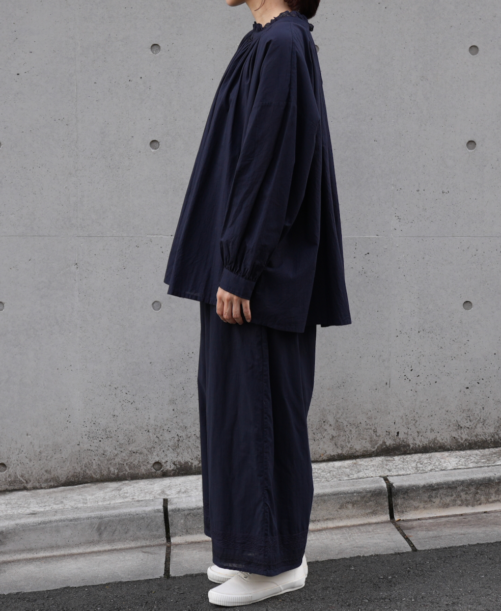 NSL24561(スモック) 60s CAMBRIC PLAIN WITH LACE NECK LACE GATHERED SMOCK