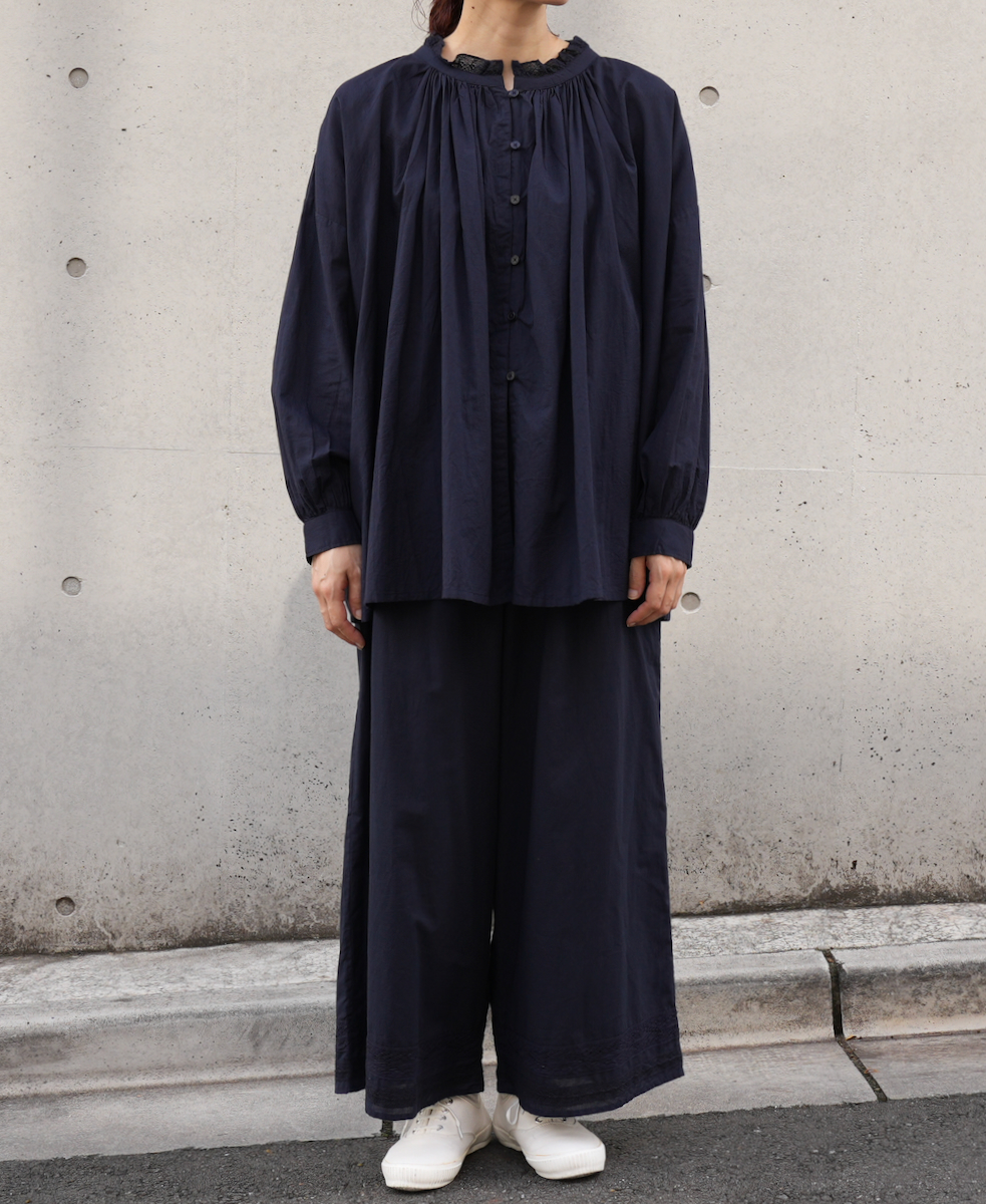 NSL24561(スモック) 60s CAMBRIC PLAIN WITH LACE NECK LACE GATHERED SMOCK