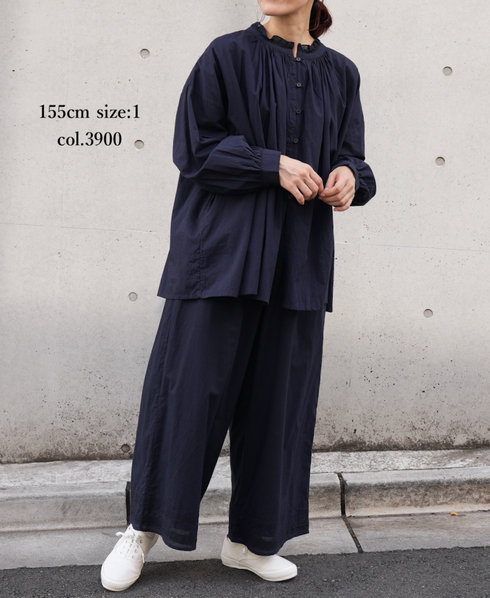 NSL24561(スモック) 60s CAMBRIC PLAIN WITH LACE NECK LACE GATHERED SMOCK