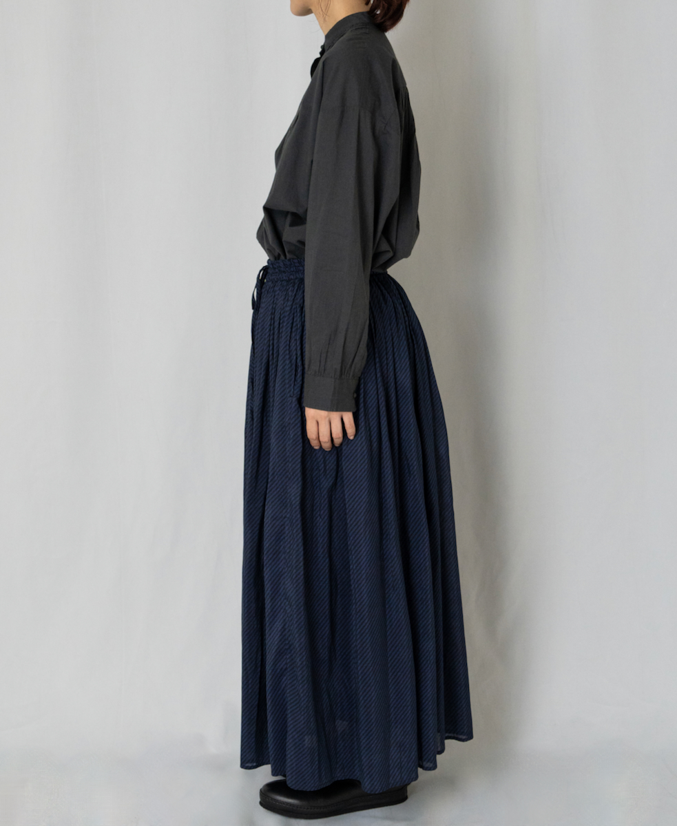 NMDS22564BS(スカート) HANDWOVEN COTTON SILK BIAS STRIPE PRINT RAJASTHAN TUCK GATHERED SKIRT WITH LINING